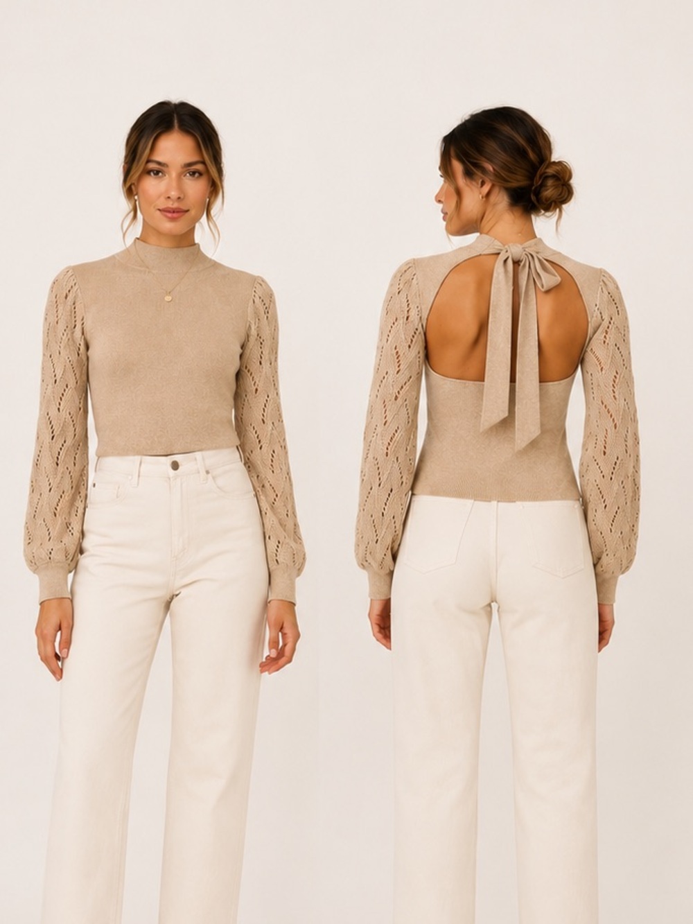 *NWT* BAILEY 44 Brinley Open-Back Tie Knit Top in Beige